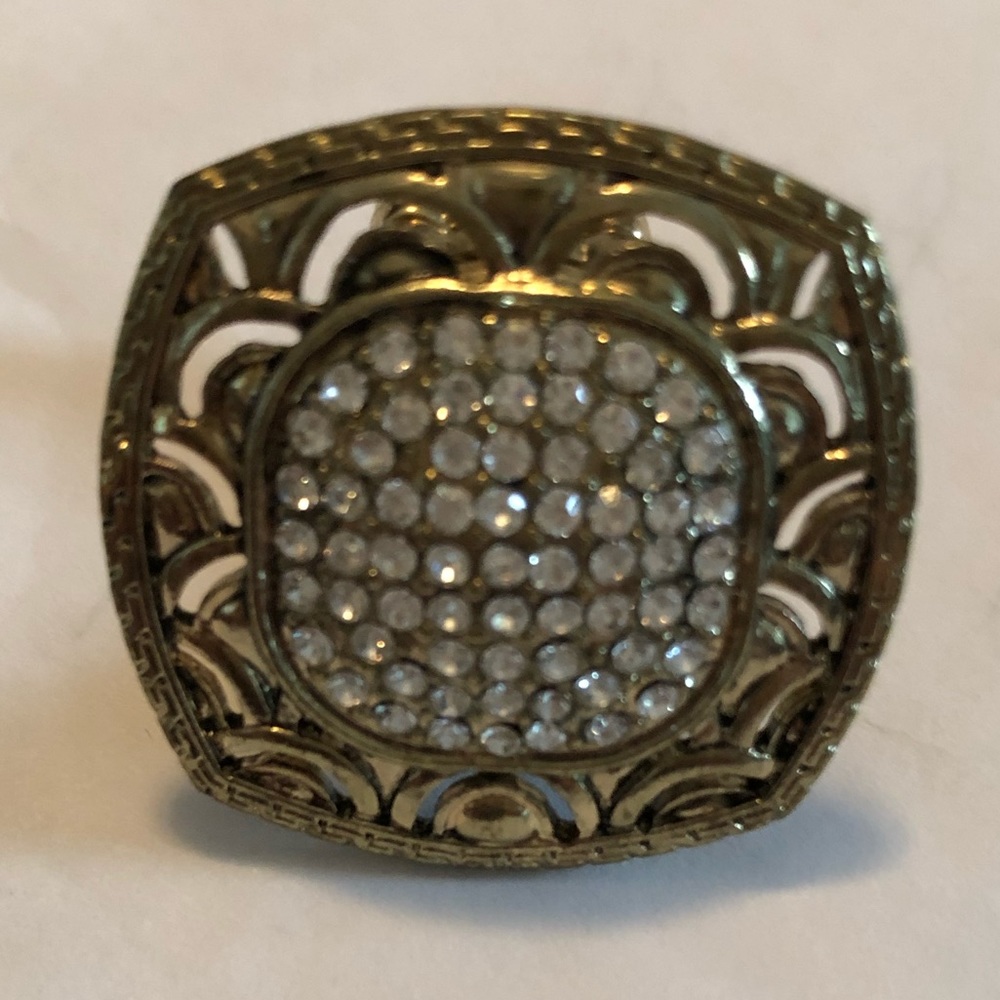 Cocktail Ring 💍Crystal Glass W/Elastic Gold Color